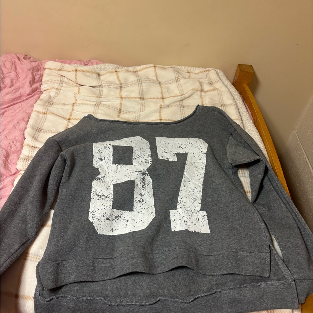 Gray Women's Sweater with White Print
